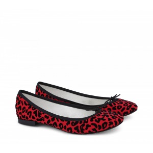 CENDRILLON红色豹纹芭蕾平底鞋