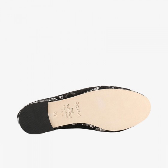 CENDRILLON皮底黑色织物/牛皮革蕾丝芭蕾平底鞋