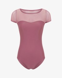 女士春季短袖网纱拼接芭蕾舞连体服