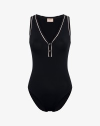 女士V领芭蕾连体服黑色