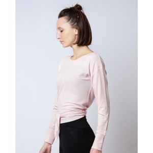 女士长袖V领后背开叉绑带舞蹈服粉色