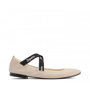 REPETTO丽派朵 JOANA小牛皮胶底圆头交叉带芭蕾舞鞋