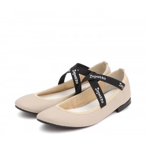 REPETTO丽派朵 JOANA小牛皮胶底圆头交叉带芭蕾舞鞋