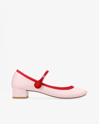 ROSE皮底淡粉色/亮红色低跟玛丽珍鞋