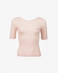 女士修身露背U型领T恤淡粉色